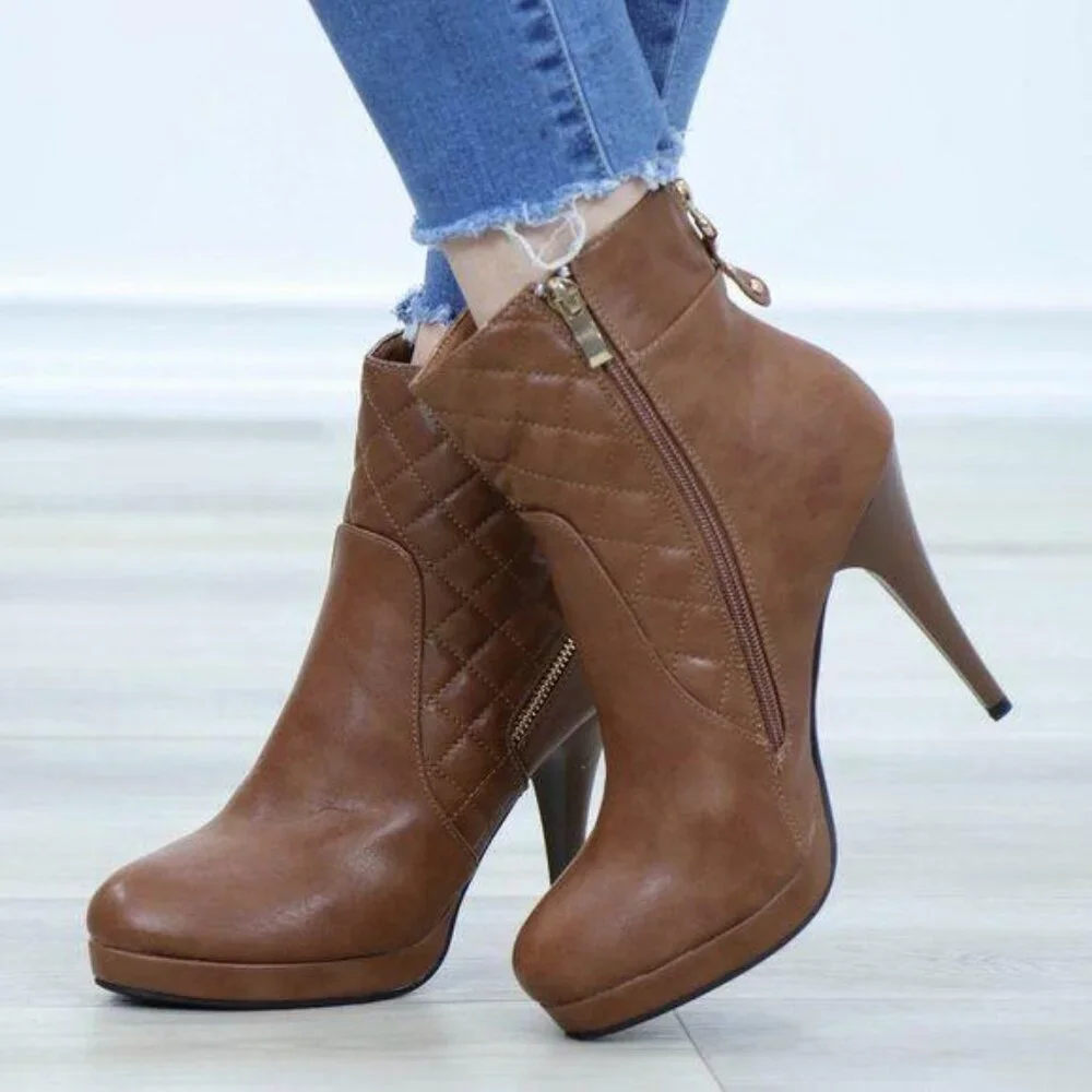 Platform High Heel Ankle Boots Fur inside - Picture 2 of 15